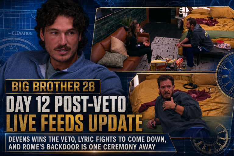 Big Brother 28 Day 12 Post-Veto Live Feeds Update: Devens Wins the Veto, Lyric Fights to Come Down and Rome’s Backdoor Is One Ceremony Away
