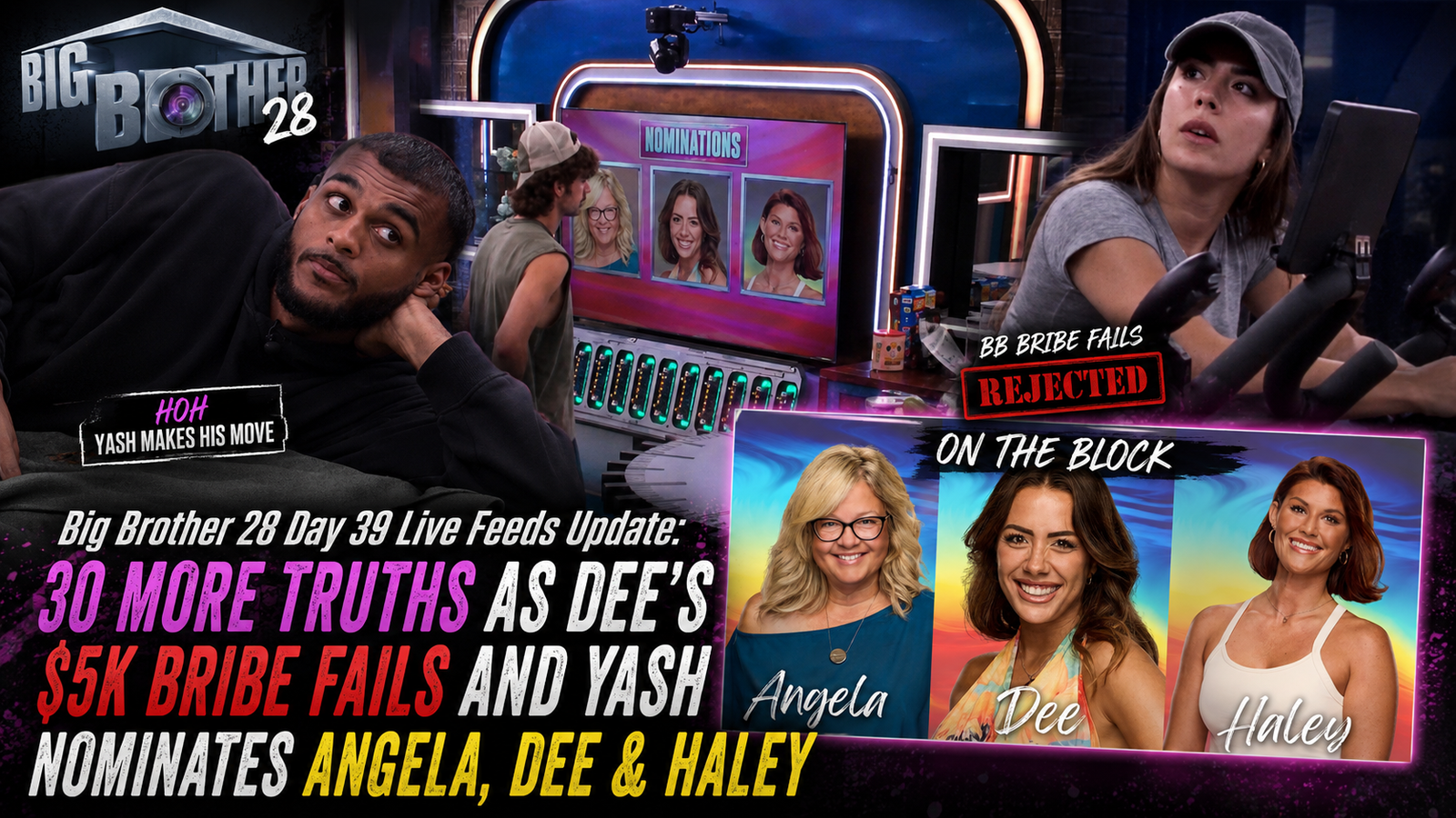 Big Brother 28 Day 39 Live Feeds Update: 30 More Truths as Dee’s $5K Bribe Fails and Yash Nominates Angela, Dee & Haley